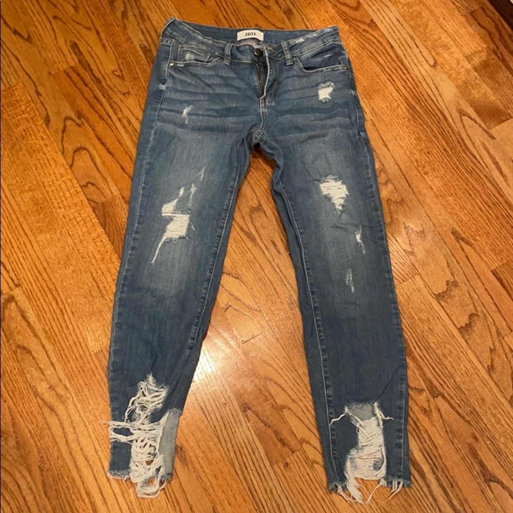 Straight leg ripped denim jeans